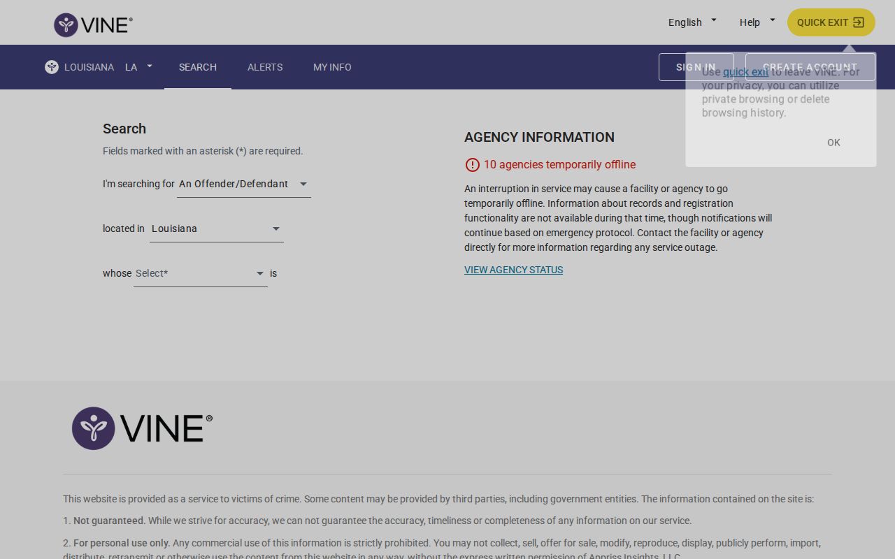 East Feliciana Parish LAVNS released inmate search