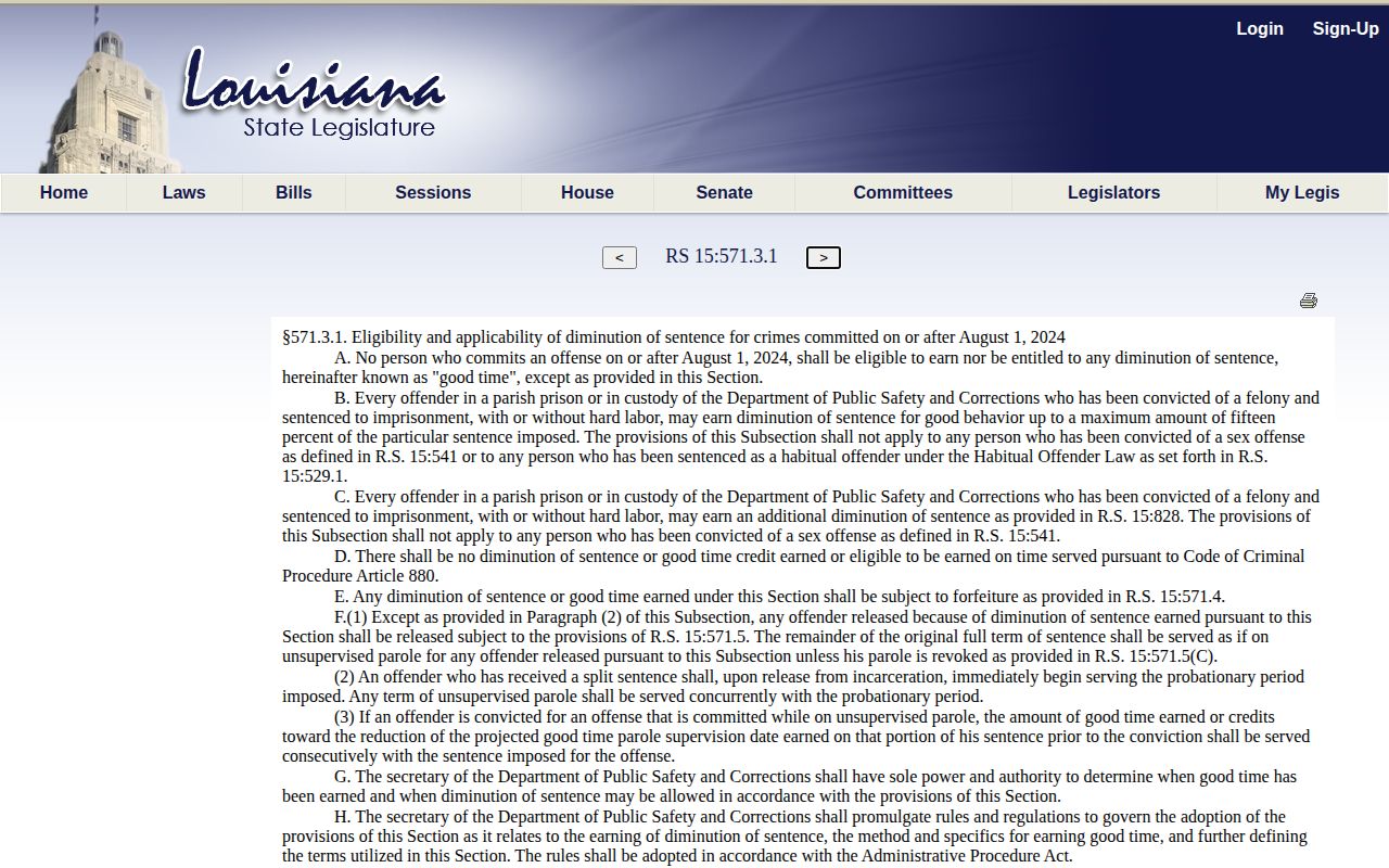 East Feliciana Parish projected release date good-time statute